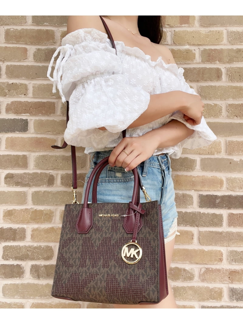 Michael Kors Mercer Medium Messenger Satchel Crossbody Merlot 