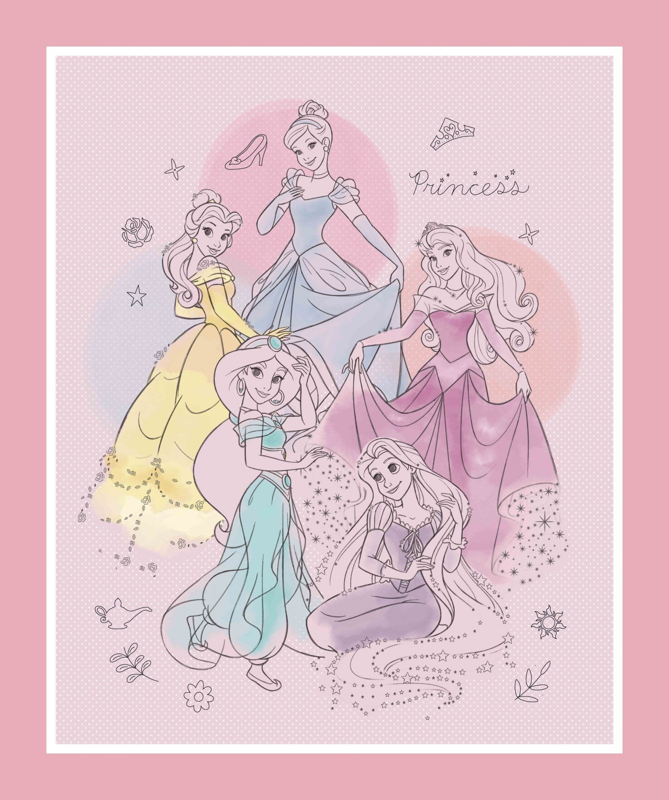 Disney Princesses OR Girls Cotton Quilting Pillow Panel Fabric Choose design 