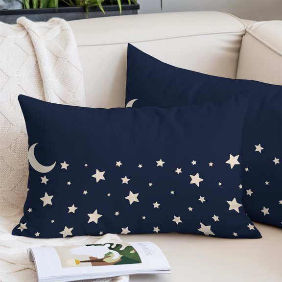 Modern Lumbar Pillow Covers 12x20 Inch, Japanese Style Minimalist Moon Stars Blue Decorative Pillowcase with Zipper, Microfiber Pillow Protector, Breathable Throw Pillowcases for Sofa Bed Living Room
