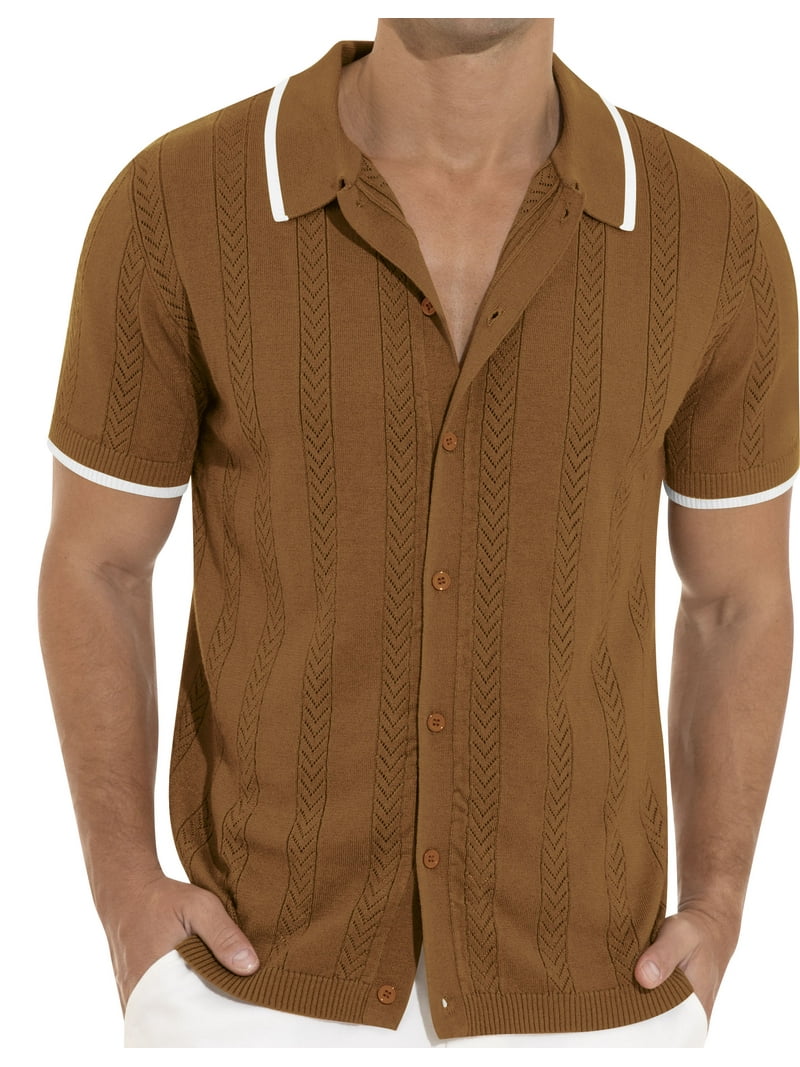 Iceglad Men's Vintage Short Sleeve Knit Polo Shirt with