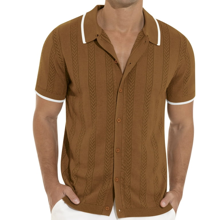 Iceglad Men's Vintage Short Sleeve Knit Polo Shirt with Iceglad Men's Vintage Short Sleeve Knit Polo Shirt with