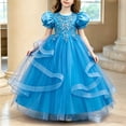 thumbnail image 6 of LEKWK Girls Tulle Ball Gown Puff Sleeve Ruffled Ribbon Formal Princess Dress with Lace Embroidery Prom Gown Wedding Flower Girl Dress for Birthday Party, 6 of 6