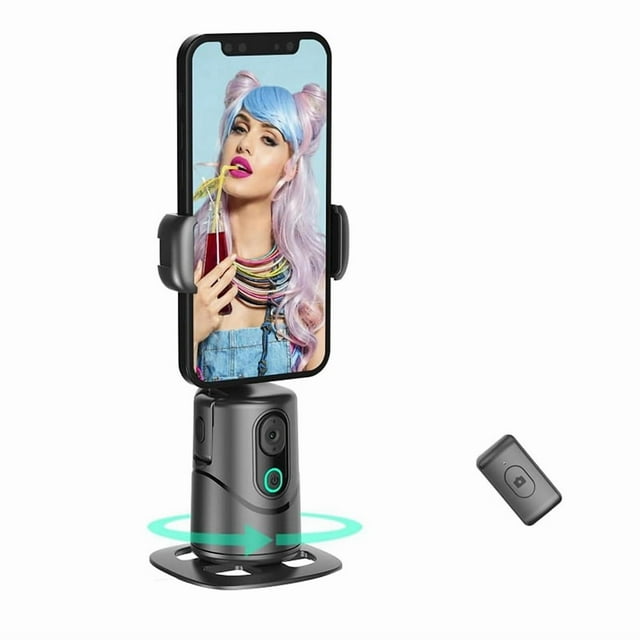 Support de Caméra de Téléphone avec Suivi Automatique du Visage, Pas d'Application Requise, Rotation à 360° Support de Caméra de Téléphone avec Télécommande et Contrôle Gestuel, 1 * Support de Téléphone avec Visage Automatique 1 * Câble USB 1 * Télécommande, Noir