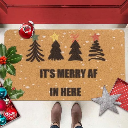Winter-Christmas-Welcome-Door-Mat - Non-Slip Artificial Coir-Front-Door-Mats Seasonal Xmas-Pine-Doormat for Holiday 17 * 30 - It s Merry AF in here