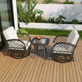 thumbnail image 2 of Rattan Outdoor Furniture, 3 Pieces Patio Furniture Set, Wicker Outdoor Swivel Glider Rocker w/Table, Balcony Porch Outdoor Rocking Bistro Set for 2, Beige Cushions, 2 of 9