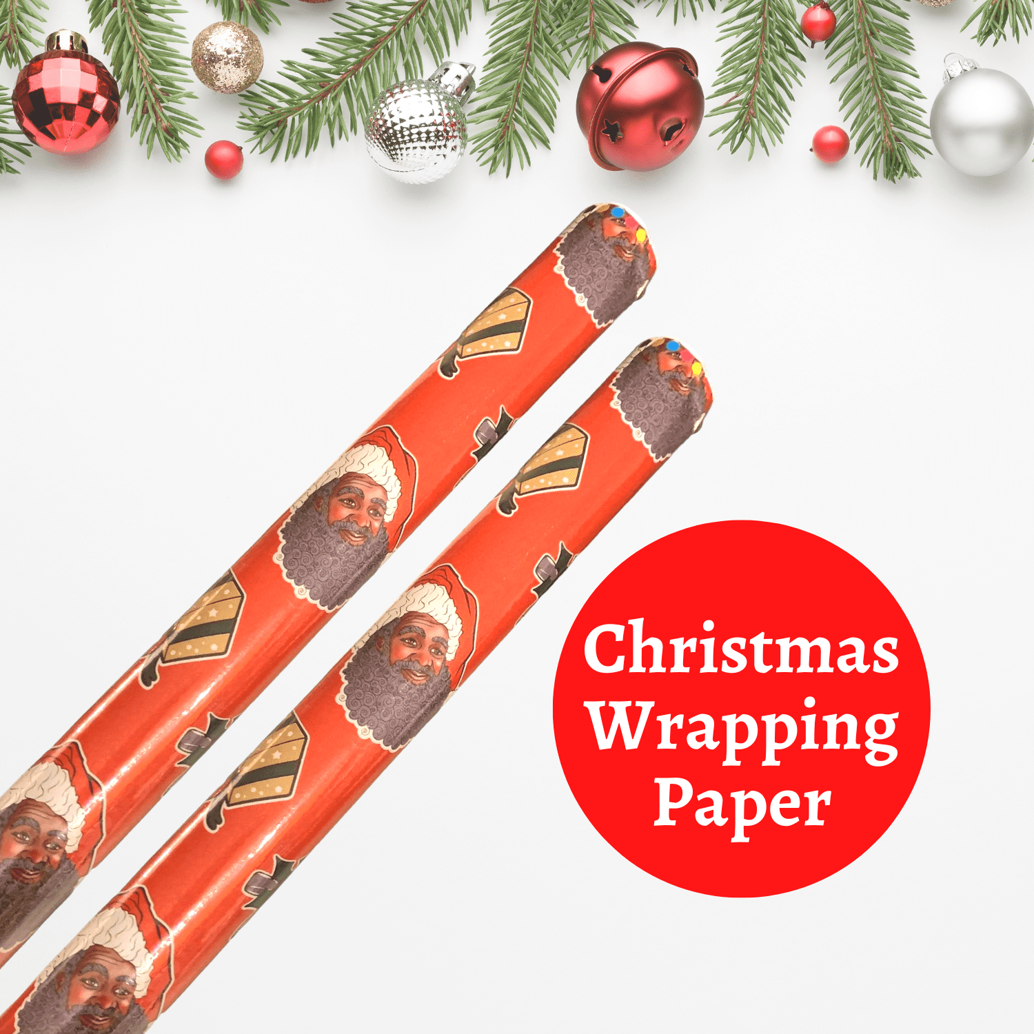 Black African American Christmas Wrapping Paper Roll 8ft Long 