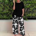thumbnail image 2 of BLOCLOALO 2 Piece Lounge Set Short Sleeve Shirts Women's Summer Fashion Loose Printed Pants Casual Suit Two Piece Set Floral Printted Pants Dressy Casual Suit Soft Lounge Set Black A, 2 of 5