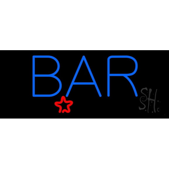 Blue Bar With Star LED Neon Sign 10 x 24 - inches, Clear Edge Cut Acrylic Backing, with Dimmer - Bright and Premium built indoor LED Neon Sign for Bar decor.