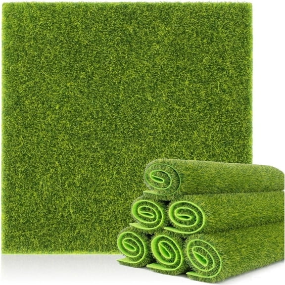 DUSKEEP Artificial Garden Grass, 1 Pcs Fake Moss, Fairy Grass Lawn Miniature Ornament, Garden Dollhouse DIY Simulation Moss Craft Decor, Faux Grass, Artificial Green Turf Mat Grass 6 x 6 inches