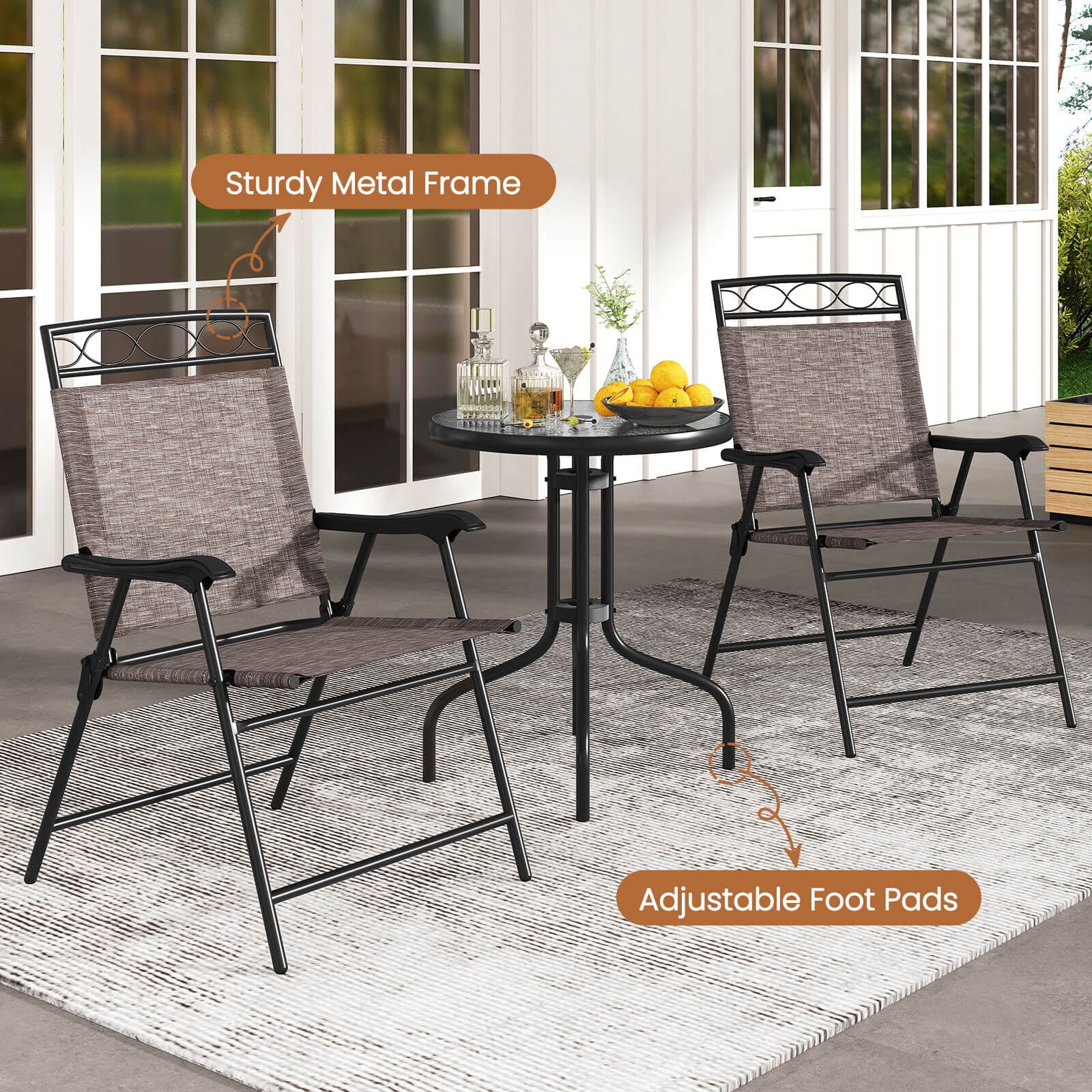 Costway 3 PCS Outdoor Bistro Dining Furniture Set with 1.57" Umbrella Hole Rippled