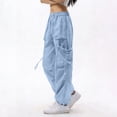 thumbnail image 5 of Women Athletic Windbreaker Pants Drawstring Multi Pocket Breathable Casual Cargo Solid Color Joggers, 5 of 7
