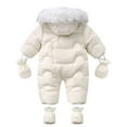 thumbnail image 4 of ABATAB Baby Girl Winter Thick Coat Snowsuit Footed Warm Toddler Jacket Rompers Boy Infant Jumpsuit Hoodied with Gloves, 4 of 5