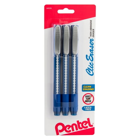 Pentel Clic Retractable Eraser Lead Pencil - Refillable - Pen - Retractable, Non-abrasive - 3/Pack - White