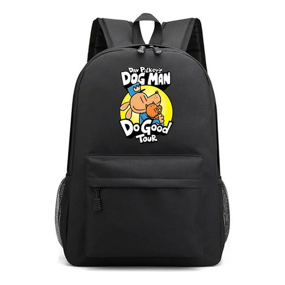 Dog Man Black Daypack for School Use, Cute Anime-Inspired Backpack with Large Capacity, Lightweight and Stylish for Daily Travel
