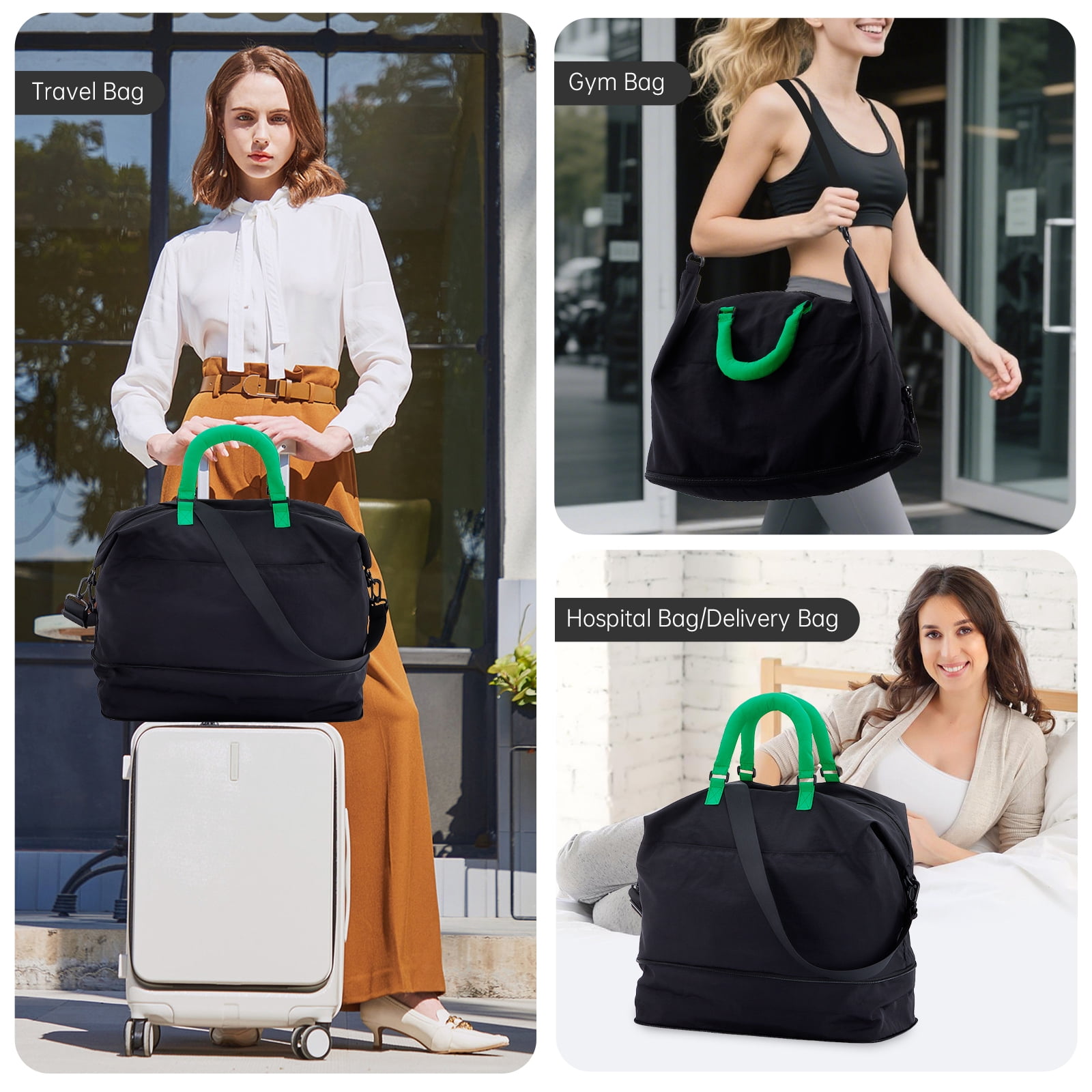 URSOFINE Travel Duffle Bag, Large Capacity Expandable Weekender Bag with Luggage Sleeve, Waterproof Nylon Overnight Bag for Women Men, Gym Bag Hospital Bag with Laptop Pocket