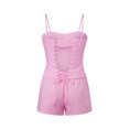 thumbnail image 2 of Conjunto de ropa de verano para mujer: top de tirantes finos sin mangas con estampado de rayas y shorts con cintura elástica (2 piezas)., 2 of 9