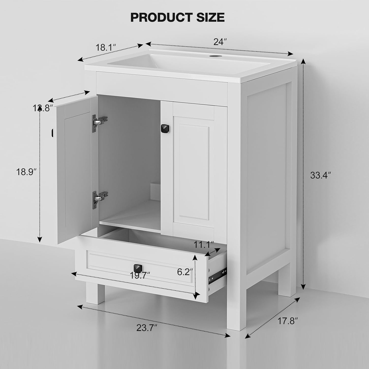 Reliancer Bathroom Vanity with Sink , Modern Thickened Bathroom Storage Cabinet, 24 inch