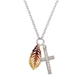 thumbnail image 2 of Delight Jewelry Acrylic Medium Leaf Mixed Brown and Yellow Be Strong and Courageous Engraved Cross Zoey Necklace, 28", 2 of 4