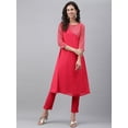 thumbnail image 3 of Janasya Pink Crepe Foil Printed Round Neck 3/4th Sleeve Angrakha Style Kurta With Side Tie-Ups, 3 of 8