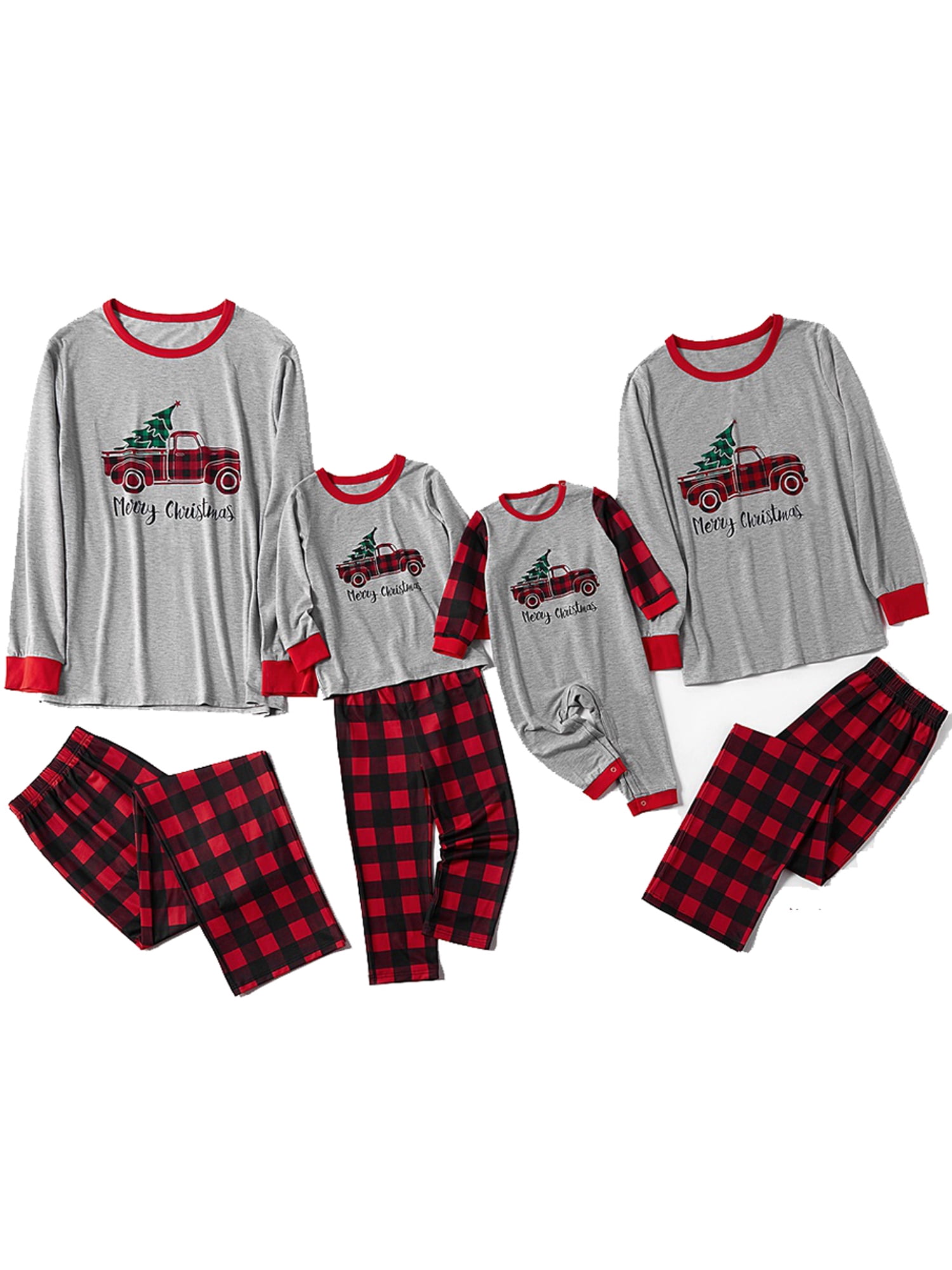Matching Family Pajamas Sets Christmas PJs Sleepwear Merry Christmas Reindeer Top and Plaid Pants Cotton