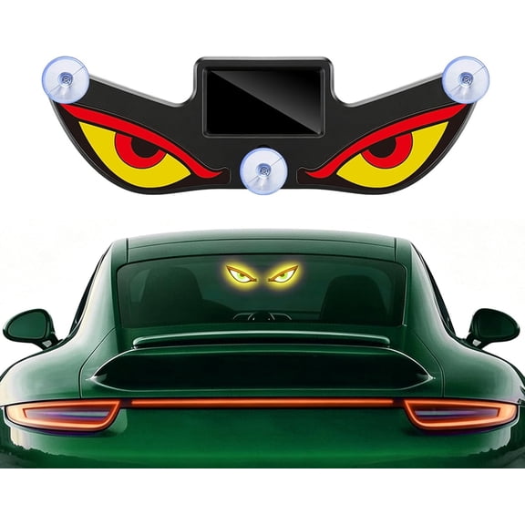 Solar Demon Eye LED Car Window Light, Devil Eyes Light for Windshield & Cars, Dynamic Big Eye Lights with Sensor, Demon Eyes for Car, Wireless USB-C Rechargeable 5 Modes (1, Red Yellow)
