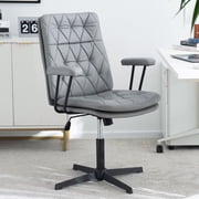 EYYTHUNG Home Desk Chair with Arms, Adjustable Stationary Ergonomic Office Swivel Working Computer Chair with Soft Cushion No Wheels, Grey