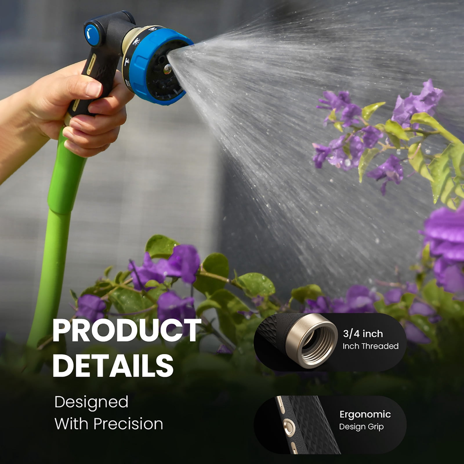 RainPoint Metal Garden Hose Nozzle 10-Spray Patterns Thumb Control Water Hose Sprayer Adjustable Flow for Watering Plants, Washing Cars,Washing Pets