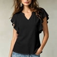 thumbnail image 2 of ClodeEU Women's V Neck Ruffle Flutter Short Sleeve Blouse,Solid Loose Casual Summer Top Black,Women's Plus L, 2 of 5
