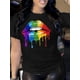 thumbnail image 1 of Vibrant Lip Print Short Sleeve Crew Neck T-shirt - Colorful Summer and Spring Casual Top for Women, Crew Neck Design, Short Sleeve, Relaxed Fit, Women's Clothing Tee For Adult, Men, Women, Teen, Teen, 1 of 5