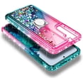 thumbnail image 4 of Nagebee Case for Samsung Galaxy S22 5G with Tempered Glass Screen Protector (Full Coverage), Sparkle Glitter Liquid Bling Diamond [Ring Holder & Wrist Strap] Women Girls Cute Case (Pink/Aqua), 4 of 6
