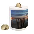 thumbnail image 2 of Lighthouse Piggy Bank, Calm Dusk at Bay Lighthouse and Wooden Boardwalk Reflections on Water Clouds, Ceramic Coin Bank Money Box for Cash Saving, 3.6" X 3.2", Multicolor, by Ambesonne, 2 of 4
