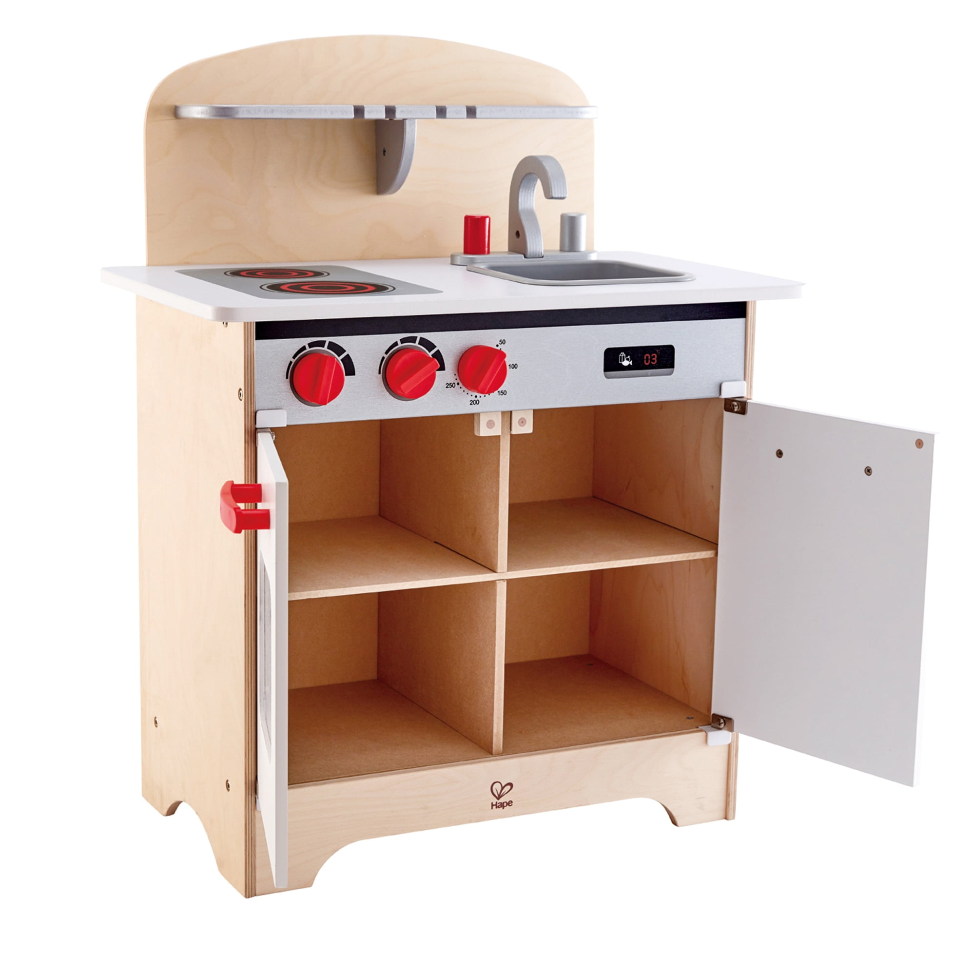 Hape Gourmet Kitchen Toy Fully Equipped Wooden Pretend Play Kitchen Set with Sink, Stove, Baking Oven, Cabinet, Turnable Knobs & Spice Shelf, Gift Idea for Toddlers & Kids Ages 3+