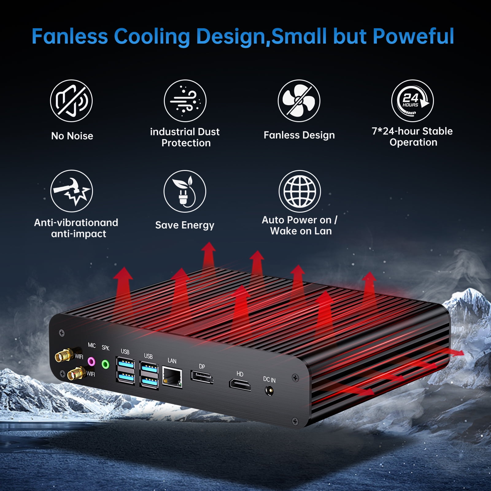 Kinupute Fanless Mini PC, Desktop Computer i7-1165G7 2.8-4.7GHz, Win-11 Pro, 16G DDR4, 512G NVME SSD, Iris Xe Graphics, HD/DP, Dual Display, 8K/4K@60Hz, WiFi6, BT5.2, VESA, WOL, Full Metal Case