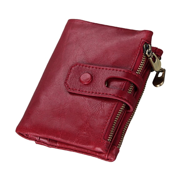Cartera con bloqueo RFID y tarjetero para hombre, multibolsillos, color liso, con ventana para identificación rojo