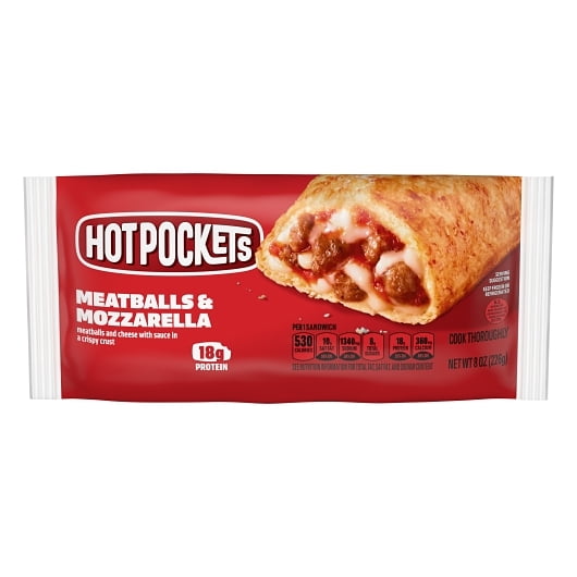 Nestle Hot Pockets Individually Wrapped Meatballs and Mozzarella Stuffed Sandwich, 8 Ounce (Pack of 12)