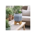 thumbnail image 4 of Round Flower Pots with Wood Stand for Home Decor - Ceramic Planters for Indoor and Outdoor Plants - Modern Stoneware Pots for Plants, Garden Style Spaces, Floor Styling, and Entryway - 10", Blue, 4 of 13