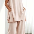 thumbnail image 5 of Naotn Pajama Sets for Women Summer 2 Piece Pjs Set Crewneck Rufle Hem Tunic Tank Top & Pant Comfy Solid Color Lounge Outfits, 5 of 6