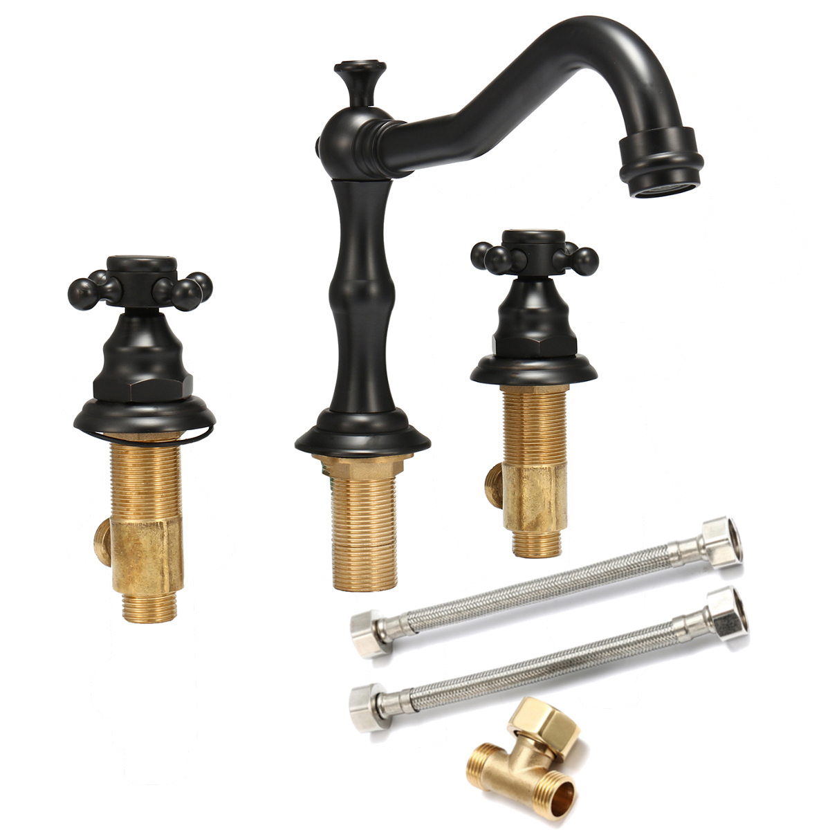 3Pcs/Set Luxury Wall Bathroom Basin Faucet Sink Tub Mixer Tap 3 Holes 2