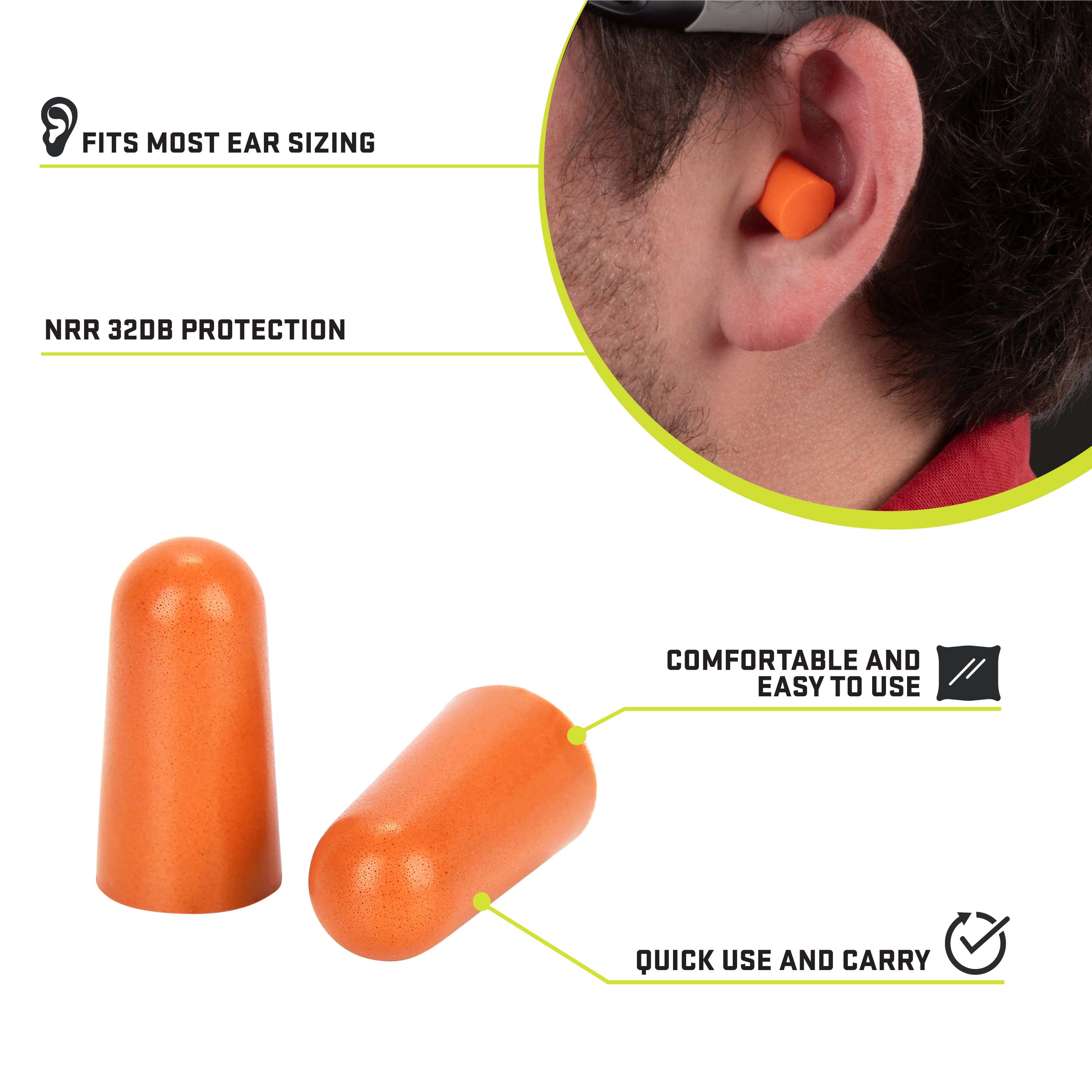 ULTRX™ Foam Ear Plugs, 6-Pairs, Orange, Adult, Unisex, NRR 32 Db, Model 4135, Disposable
