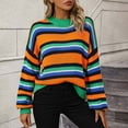 thumbnail image 2 of BLVB Women's 2024 Casual Fall Sweaters Stripe Long Sleeve Ribbed Knit Sweater Loose Crewneck Pullover Jumper Tops, 2 of 9