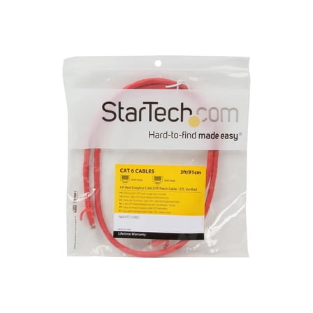 StarTech 3ft CAT6 Ethernet Cable - Red CAT 6 Gigabit Ethernet Wire -250Mhz 100W PoE RJ45 UTP Network Patch Cord Snagless with Strain Relief (N6PATCH3RD)