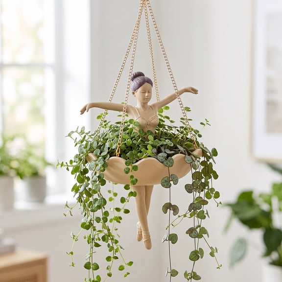 Ballet Dancer Hanging Planter Resin Sculpture Pot for Indoor Plants