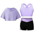 thumbnail image 3 of Miutii Kids Girls 3 Piece Gym Gymnastics Yoga Training Suit Short Sleeve Hoodie Tank Bra with Dance A Lavender 8, 3 of 9
