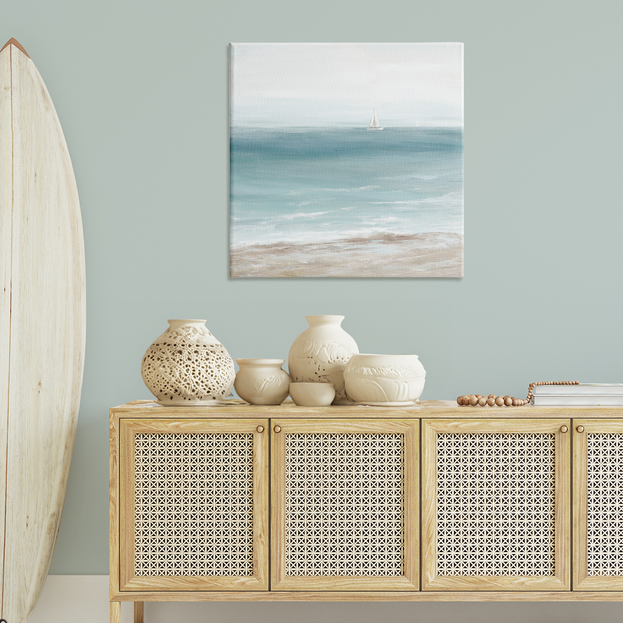 Stupell Industries Distant White Sailboat Nautical & Beach Painting Wrapped Canvas Art Print Wall Art, 36 x 36
