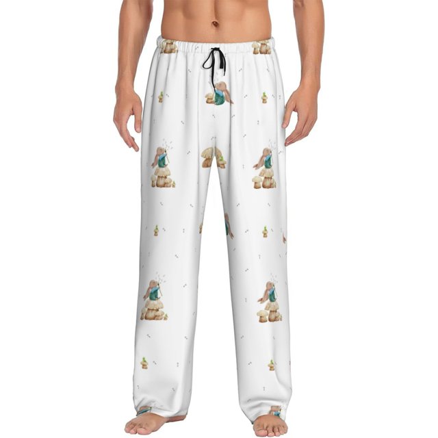 Kdxio Rabbit Blowing Dandelions Print Mens Pajama Pants Set Sleep & Lounge Pants, PJ Bottoms with Pockets and Button Fly-3X-Large