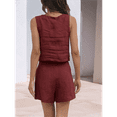 thumbnail image 7 of Women'S Summer 2 Piece Outfits Sleeveless Crop Top Shorts Linen Lounge Beach Travel Sets Claret L, 7 of 7
