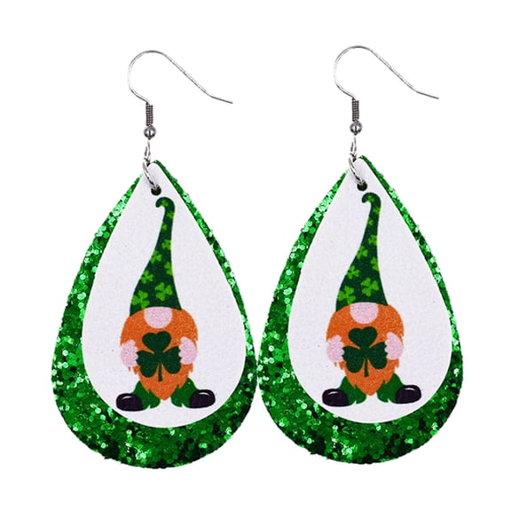 Valentine's Day Gifts for Woman Women Fashion St. Patrick'S Day Green Drop Shape Printing Earrings Ear Studs Multicolor L