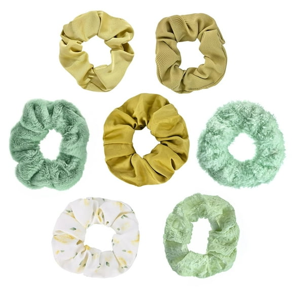 YooGuoGuo 7-Piece Elastic Hair Ties, Silk Satin Velvet Scrunchies, Cute Hair Bands No Damage for Thick Hair, Ponytail Holders for Women Girls, Rubber Bands Hair Accessories (Blue)