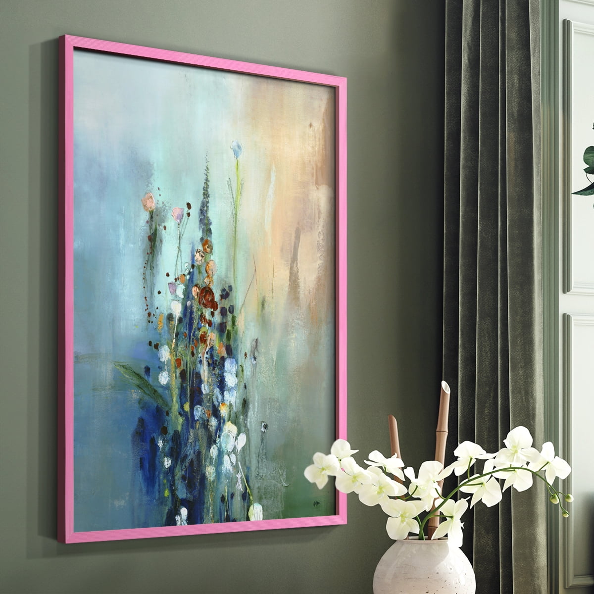 Current Air I Framed Print in Pink Solid Wood Framed Print No Nail Hanging