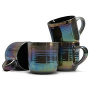 Elanze Designs Black Glossy Rainbow Reactive Glaze 17 ounce Stoneware Coffee Cup Mugs Set of 4
